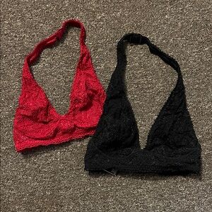 Victoria's Secret Red and Black Lace Bralette Duo
